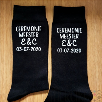 ceremoniemeester cadeau met bedrukte sokken voor ceremoniemeester