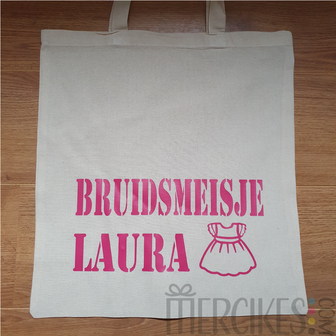 kado bruidsmeisje met naam, tas voor jullie bruidsmeisje