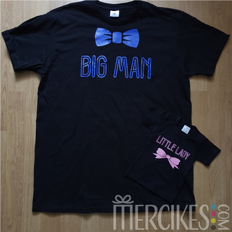 zelfde t-shirt vader dochter, big man little lady