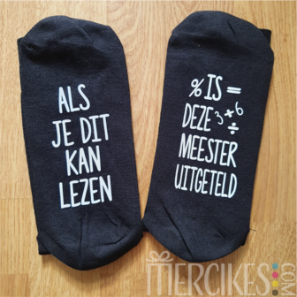 orgineel cadeau meester, sokken met tekst meester