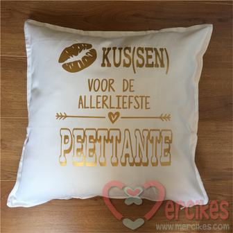 cadeau peettante, cadeau meter, kussen voor de allerliefste peettante