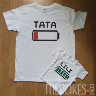 set shirts met grappige opdruk van batterij, vader zoon shirts