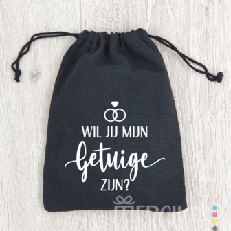 Zwart Cadeauzakje bedrukt voor Getuige