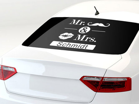 Mr &amp; Mrs Autosticker met achternaam