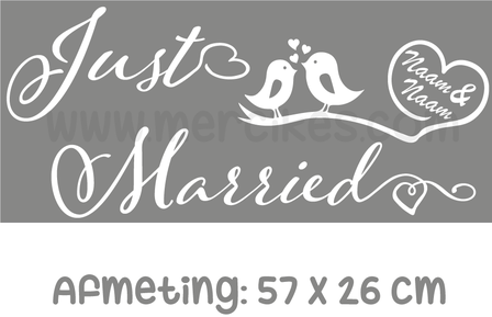 just married autosticker met naam en datum van mercikes.com