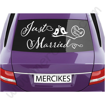 autosticker just married vogeltjes met namen mercikes.com