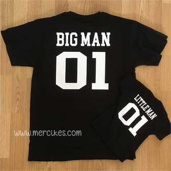 twinning shirts big man little man rugnummer, ouder en kind matching