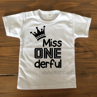 shirtje 1ste verjaardag, miss onederfull met kroon