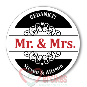 Sticker 6 cm Huwelijk Mr &amp; Mrs