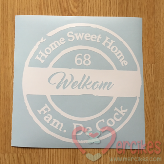 sticker voordeur welkom home sweet home met familienaam