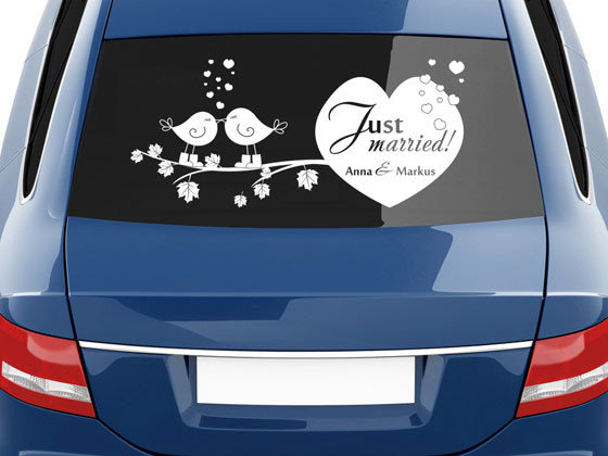 just married achterruit sticker met naam