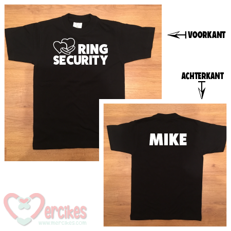 ring beveiliger t-shirts met naam, ringsecurity, orgineel trouwidee