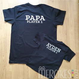 t-shirts Player 1 en Player 2 met naam