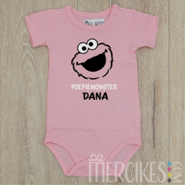 Cadeau Baby Poepiemonster met Naam Roze