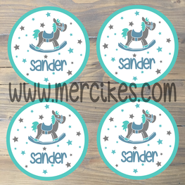 Sticker 6 cm Geboorte - Hobbelpaard Jongen