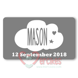 Sticker 6 x 3,5 cm Geboorte Wolk Datum