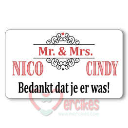Sticker 6 x 3,5 cm Huwelijk Mr en Mrs