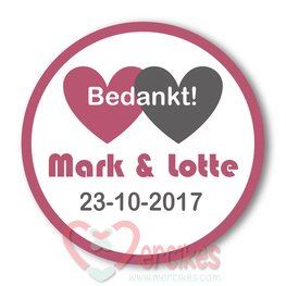 Sticker 6 cm Huwelijk Hartjes Bedankt