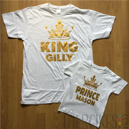 T-shirtset Papa Kind - King Prince / Princess met Naam